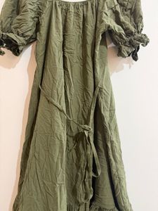 Olive Green Puff Sleeve Maxi Dress