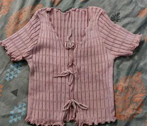 Cute Pink Knit Tie-Front Top(SAVANA)