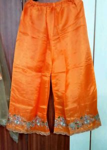 Embroidered orange Kurta with plazo and dupatta