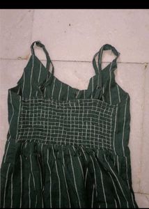 Green Striped Button-Down Midi Dress