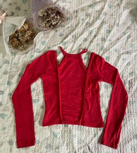 Y2K and Corset Type  Red Cut-Out Long Sleeve Top