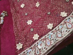 Maroon Khada Dupatta Set Heavy Pearl &amp; Zari work