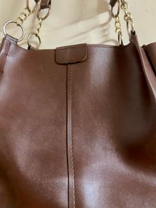Chic Brown Faux Leather Tote Bag