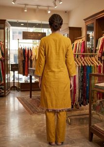 Yellow Kurta Set with Bird Embroidery