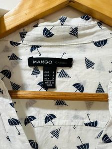 MANGO Casual White Printed Button-Up Shirt