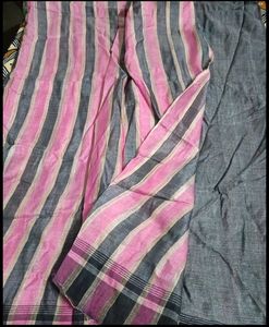 Pink and Grey Striped Saree