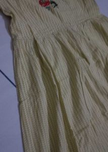 Yellow Striped Dress with Floral Embroidery