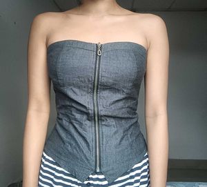Stylish Grey Denim Corset Top