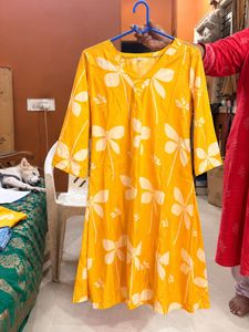 Yellow Floral Print Kurta Set