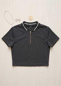Stylish Cropped Zip Polo Top
