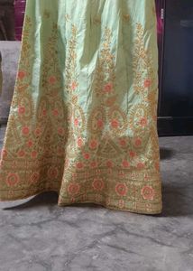 Elegant Mint Green Embroidered Lehenga Skirt