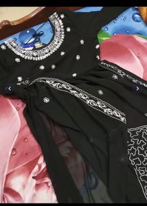 Elegant Black Kurta Set with White Embroidery