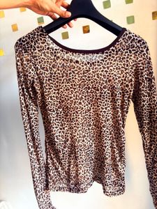 Leopard Print sheer Long Sleeve Top
