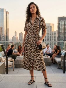 Stylish Leopard Print Shirt Dress