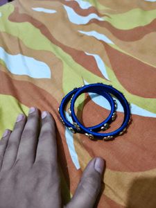Royal Blue Silk Bangles with Embellishments