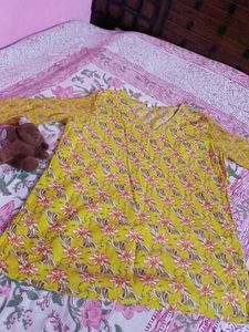 Yellow Floral Print Kurta