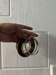 Brown kada with anti tarnish 4 golden bangles