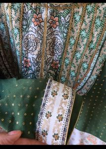 Elegant Green Kurta with Floral Panel