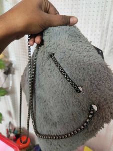 Fuzzy Grey Chain Bag