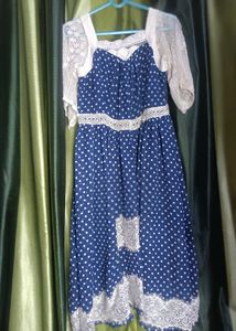 Blue Polka Dot Lace Trim Dress