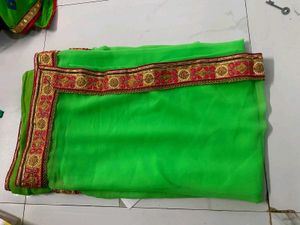 Vibrant Green Saree with Embellished Border