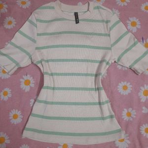 Green Stripped Slim Fit T-Shirt