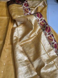 Elegant Yellow Saree with Floral Border