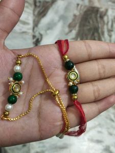 Elegant Beaded Bracelet with Gold Chain Rakhi