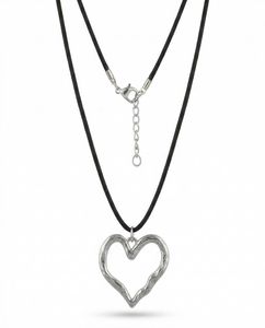 Silver Boho Heart Cord Necklace