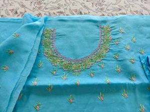 Blue Embroidered Dress Material