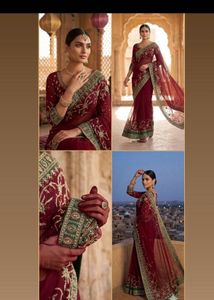Designer bridal Maroon Embroidered Saree