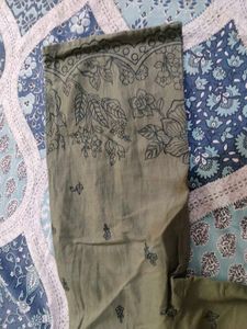 Olive Green Kurta with Floral Print