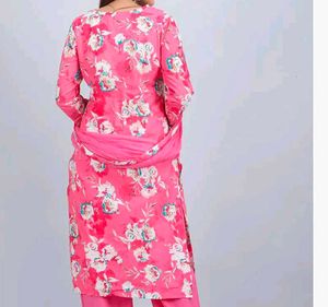 Vibrant Pink Floral Kurta with Dupatta