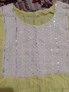 Yellow Kurta with Sequins and Lace