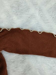 Brown Lettuce Hem Long Sleeve Top