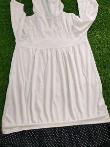 White Hooded Dress with Polka Dot Skirt