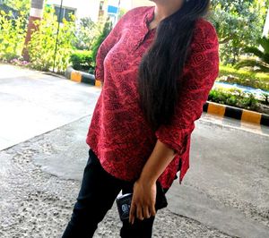 Stylish Red Geometric Print Kurta