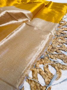 Luxurious Mustard Yellow Tissue Cotton Saree