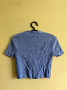 Zara blue ribbed knit button up cardigan crop top