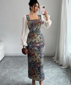 Floral Midi Dress with Sheer Sleeves