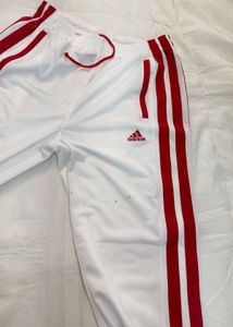 Adidas White Track Pants with Red Stripes