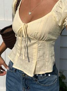 Cream Puff Sleeve Tie-Front Top