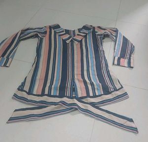 women's multi-color vertical striped shirt