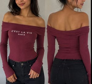 Maroon Ribbed "C'est La Vie" Top
