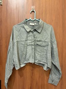 Cropped Green Denim Shirt