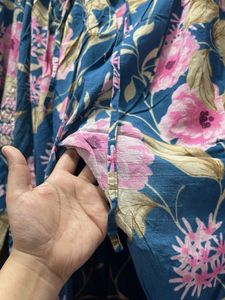 Floral Teal Kurta Set with Pink Dupatta