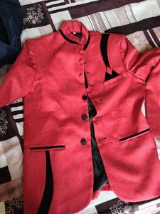 Red Ethnic Jacket with Black Accents