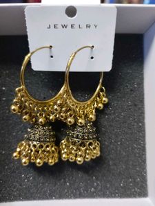 Gold Tone Jhumka Hoop Earrings