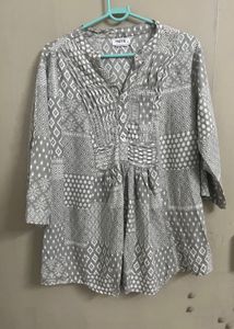 Grey & White Printed Kurti