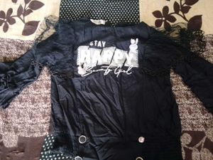 Black Top with "Stay Happy" Print